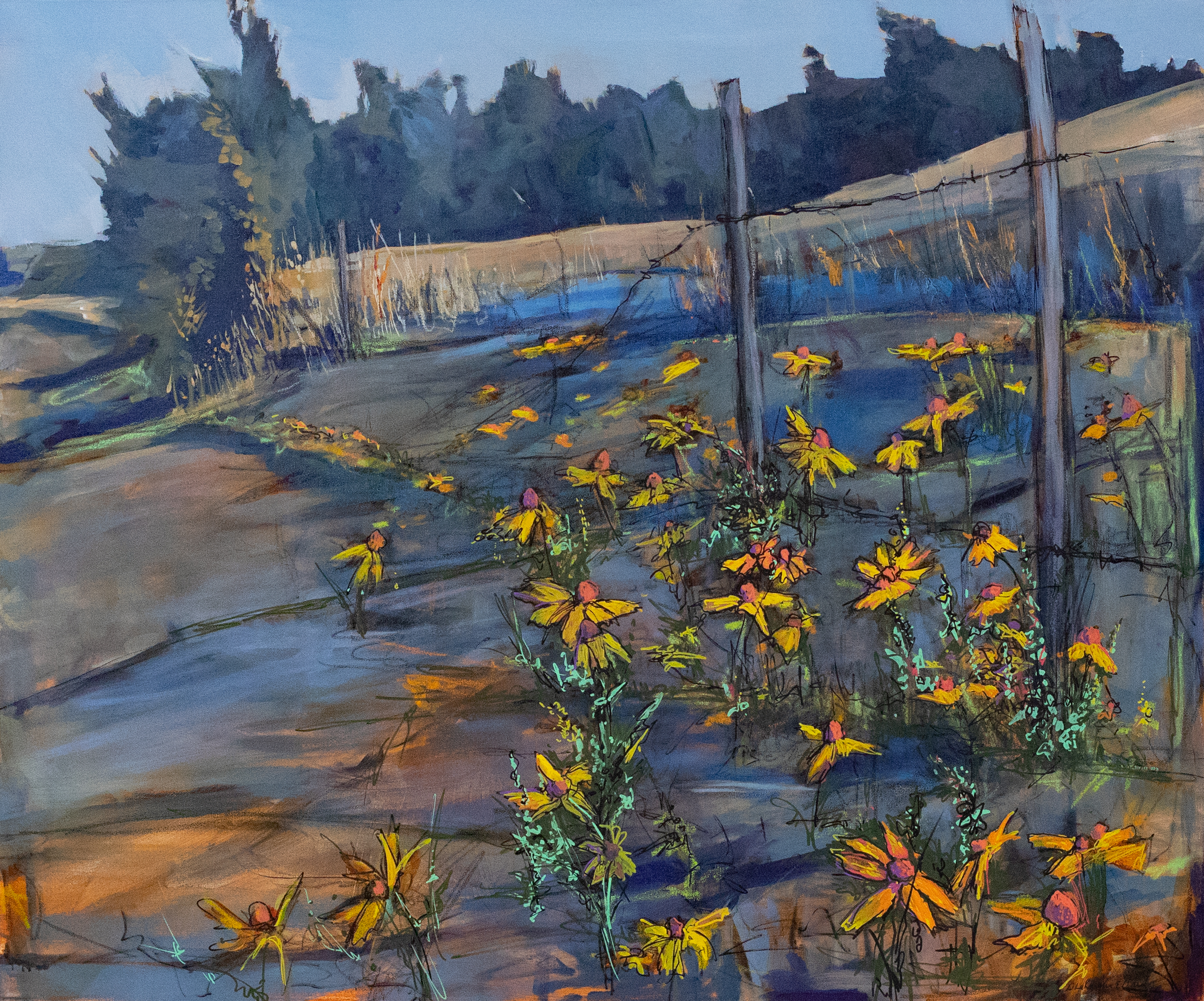 Wild Flowers Ditch Prairie Landscape Acrylic Painting
