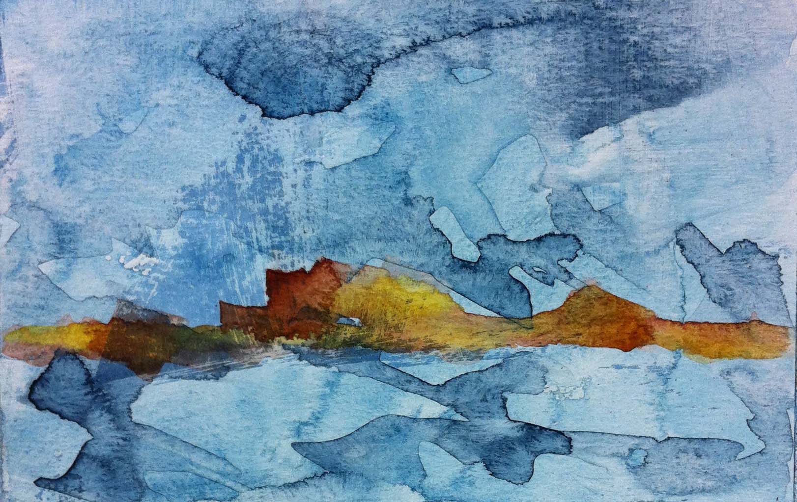 water colour landscape blue copper