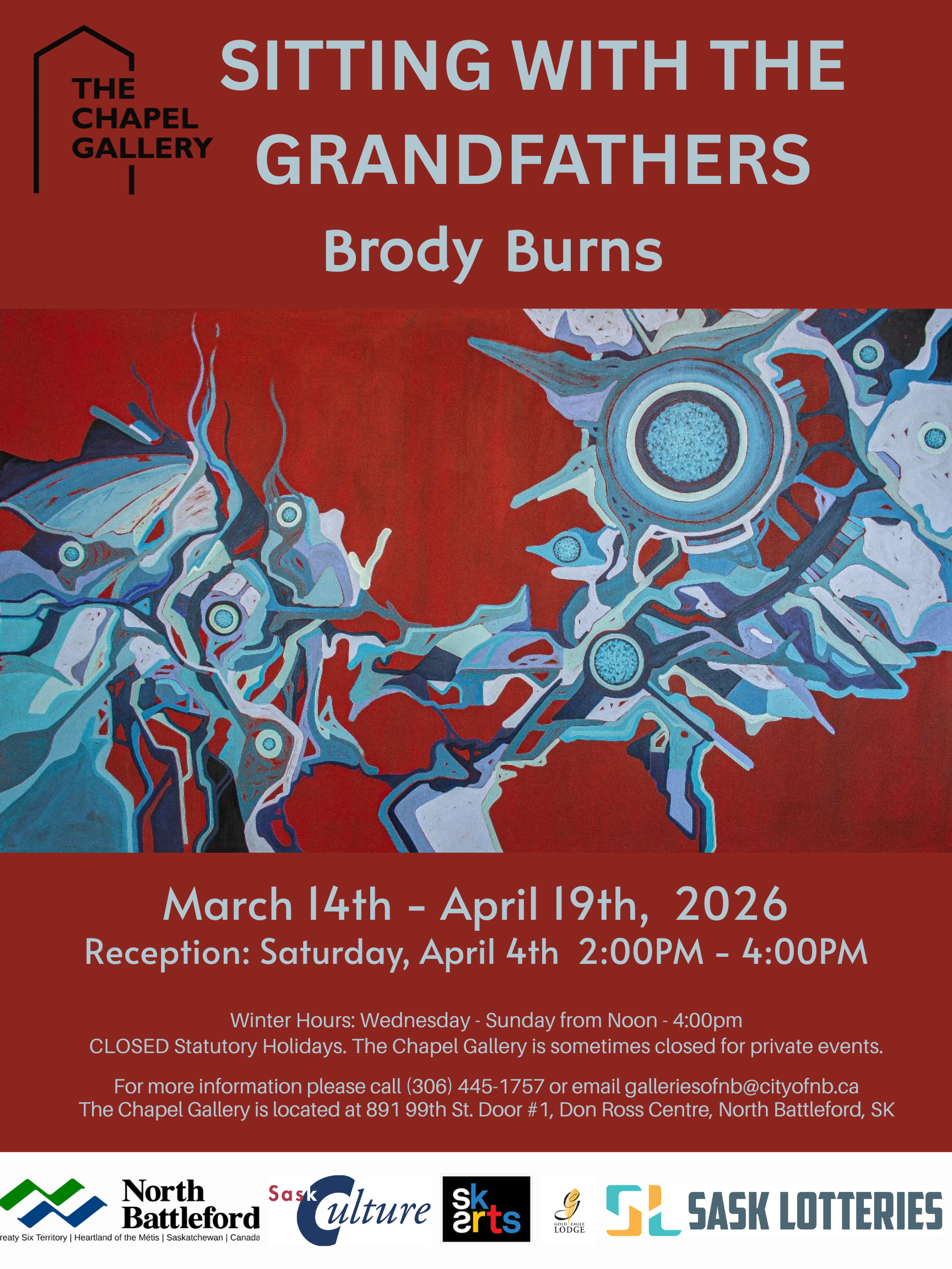 Sitting with the Grandfathers - Brody Burns Indigenous Art - Colourful Abstract - Red and Blue Spirits flowing shapes