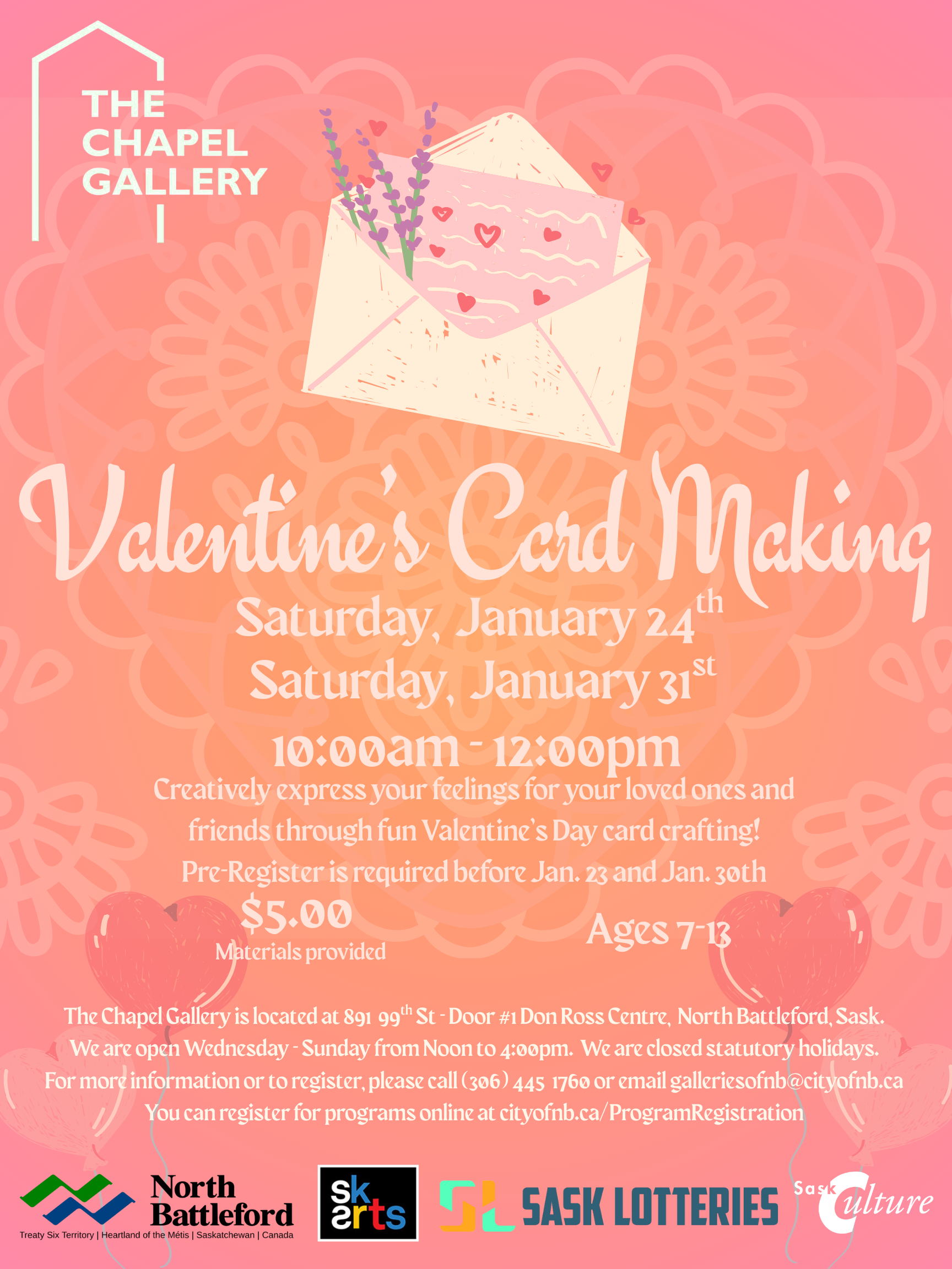 Hearts pink and peach, letter envelop